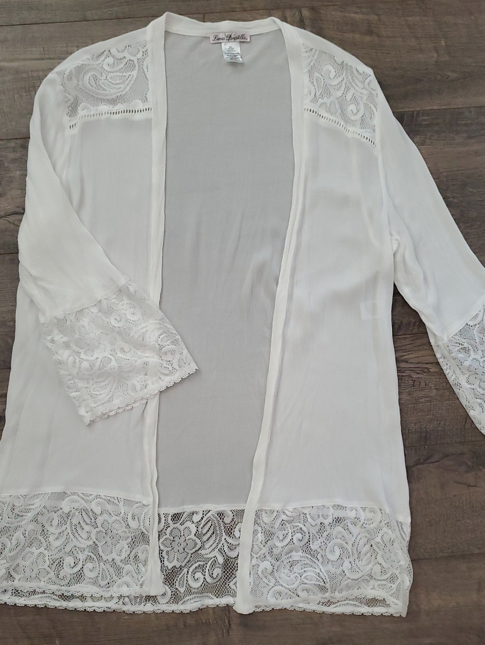 Linea Donatella Cream Lace-Trim Open Front Tunic
